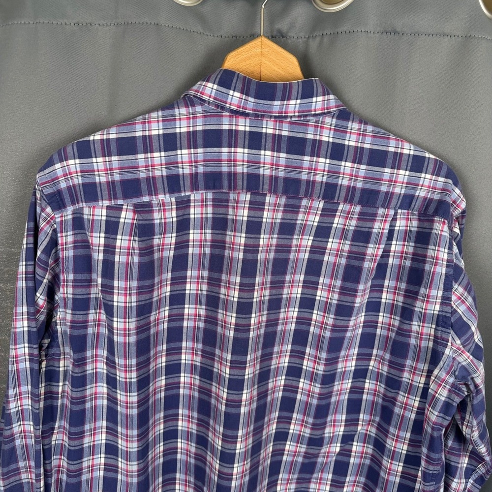 UNTUCKit Mens Large Plaid Button Down Shirt Navy Magenta White 100% Cotton USA - Picture 6 of 8